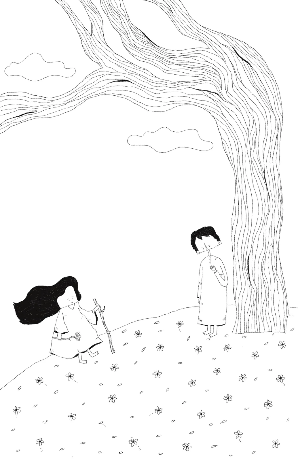 Black-and-white ink illustration 7 from Poetic Fragments, of bare trees