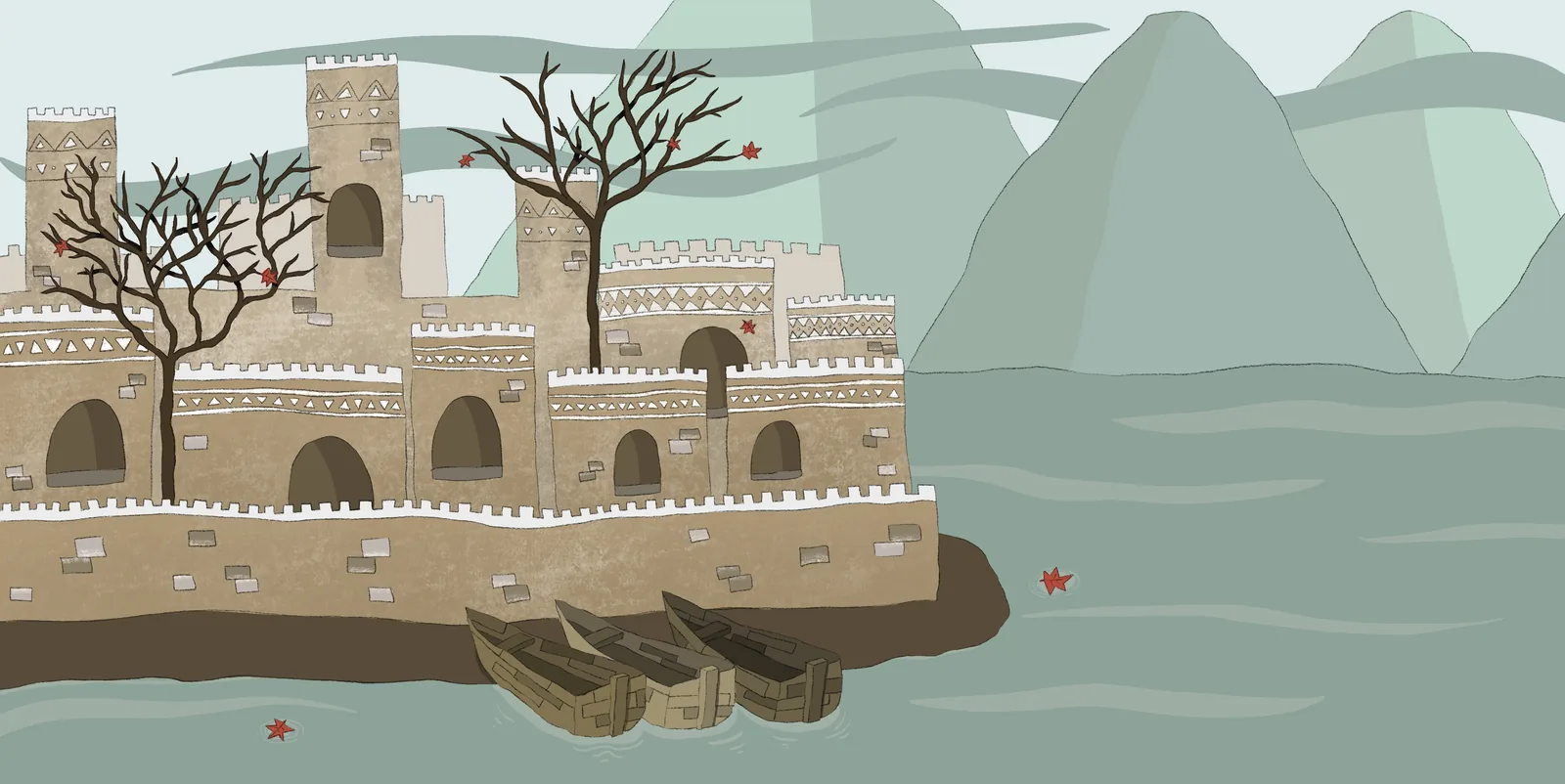 Spread 1 from The Dragon Shaddad, a picture book about a red dragon learning to accept his difference