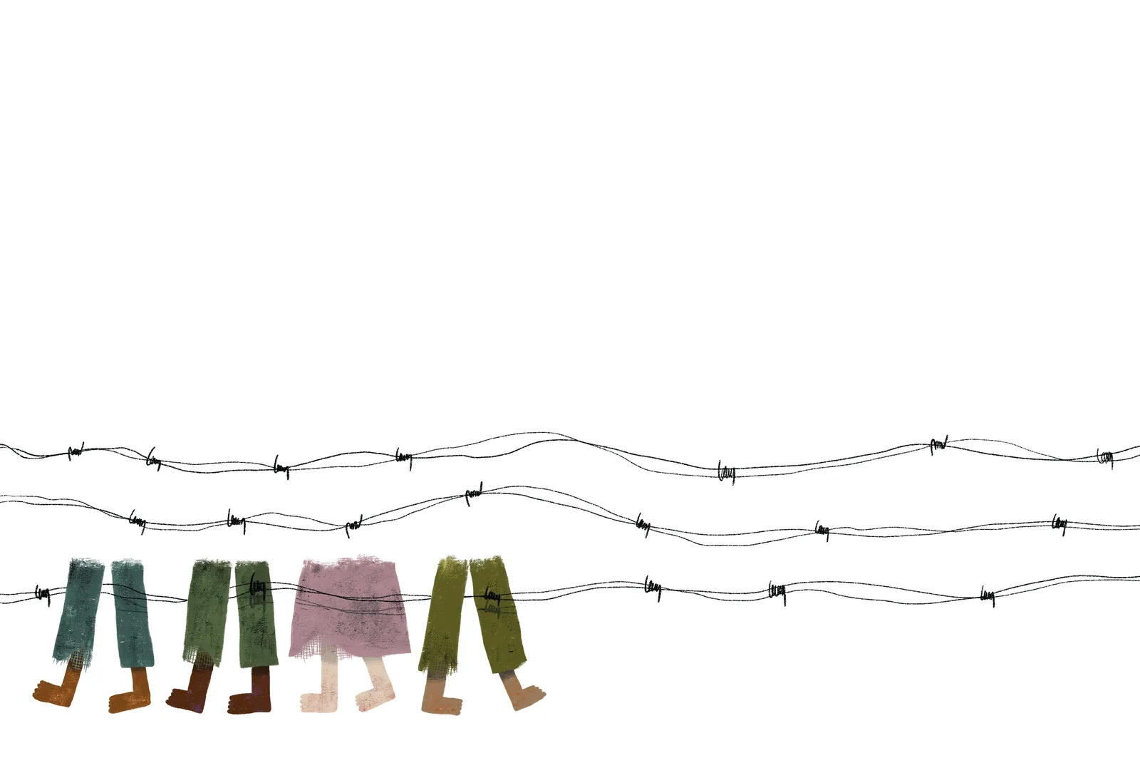 Book-cover illustration for Three Refugees and a Half